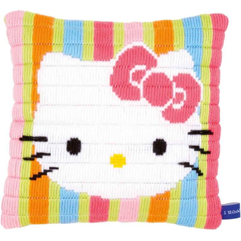 Vervaco Hello Kitty Striped Long Stitch Cushion, Multi-Colour - Image 1