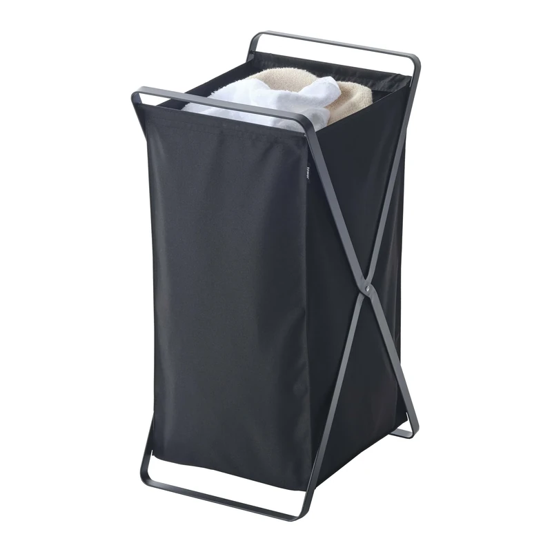 Yamazaki 2485 TOWER Laundry Basket, black, Steel/Polyester/Polypropylene, Minimalist, 30 x 36 x 64 cm