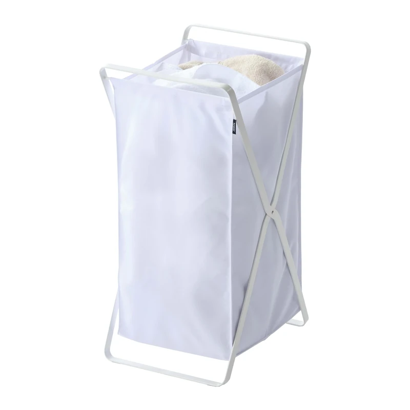 Yamazaki 2484 TOWER Laundry Basket, white, Steel/Polyester/Polypropylene, Minimalist, 30 x 36 x 64 cm