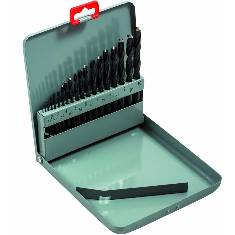 Bahco 451-MB-2 HSS Drill in Metal Box, 0 V, Silver/Grey, 1-10 mm, Set of 19 Piece