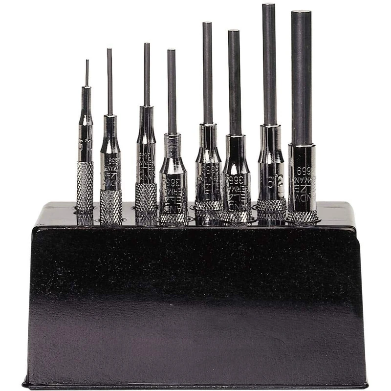 Bahco 3659/8 Pin Punches Set in Plastic Stand, Silver/Black, Set of 8 Piece