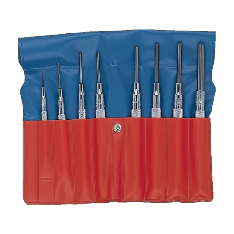 Bahco 3659/8T Pin Punches Set in Plastic Wallet, Silver/Blue/Red, Set of 8 Piece