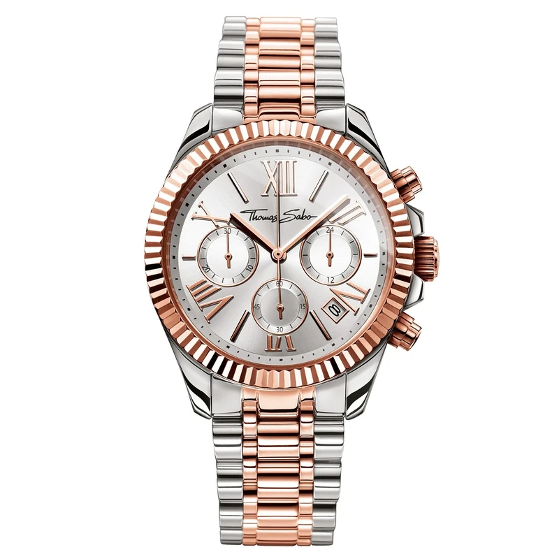 Thomas Sabo Women Watch Divine Chrono Chronograph Rose Gold Silver Quartz Stainless Steel WA0221-272-201-38 MM