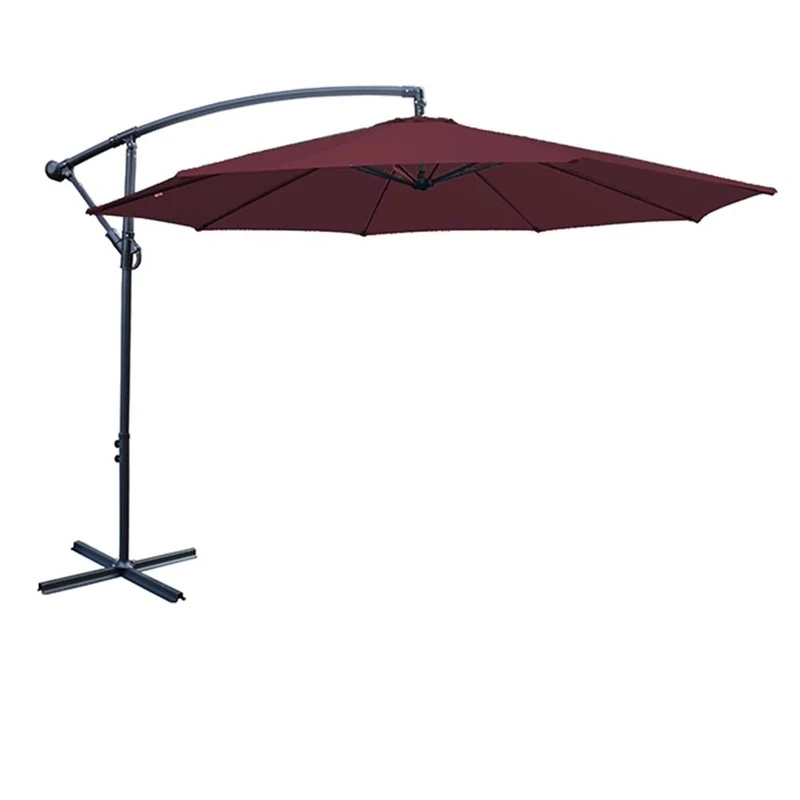 Green Bay 3m Garden Banana Parasol Patio Sun Shade Shelter Crank Hanging Rattan Cantilever Wine
