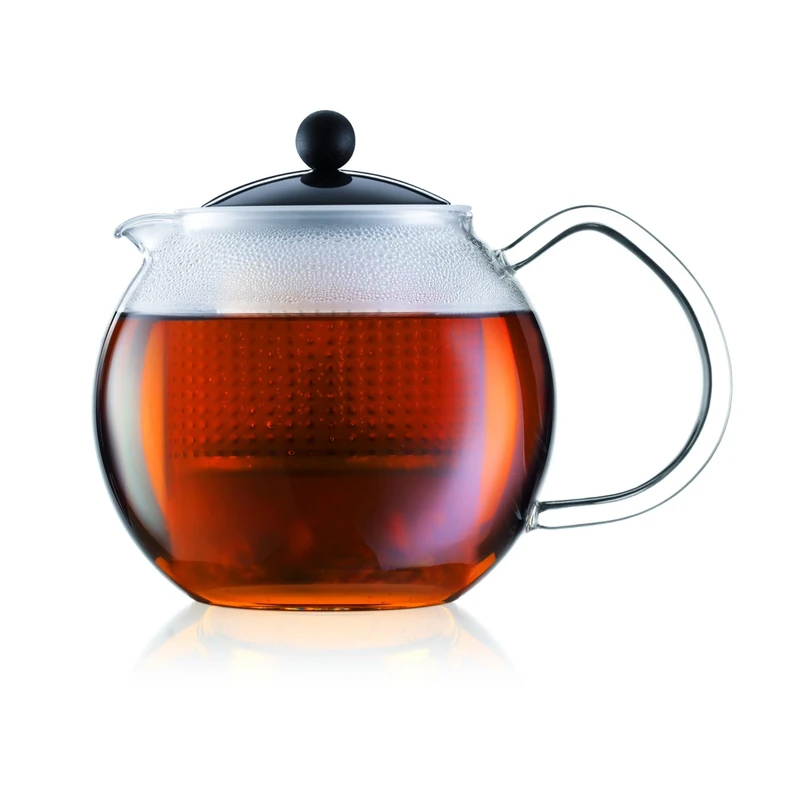 Bodum 1.5 Litre Borosilicate Glass Assam Tea Press with Glass Handle and Coloured Plastic Lid, Black