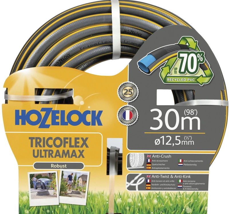 HOZELOCK - Ultramax Hose 12.5mm x 30 m, Up To 70% Recycled PVC, Robust, Weather-Resistant, Anti-Twist, Anti-Kink and Anti-Crush Hose, [7930P0000], Grey