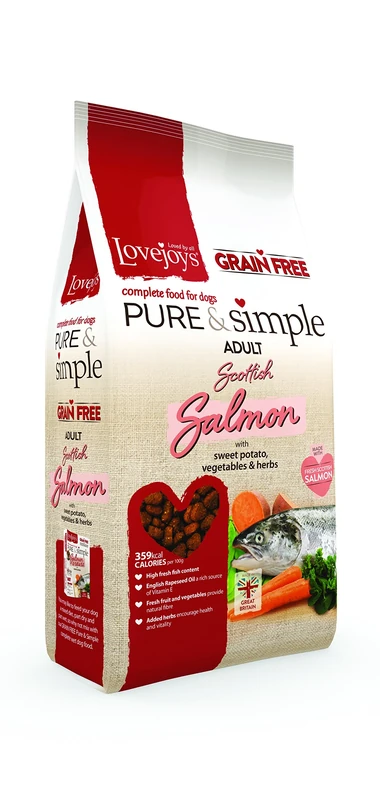 Lovejoys Pure & Simple Grain Free Dry Dog Food: Sensitive Stomach Recipe that's Wheat Free, Naturally Gluten Free, Complete Dog Food Dry - Scottish Salmon, 12kg