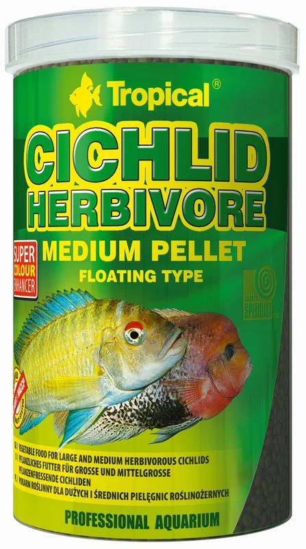 Tropical CICHLID HERBIVORE MEDIUM PELLET 5L / 1,8kg - vegetable food for medium and large herbivorous cichlid
