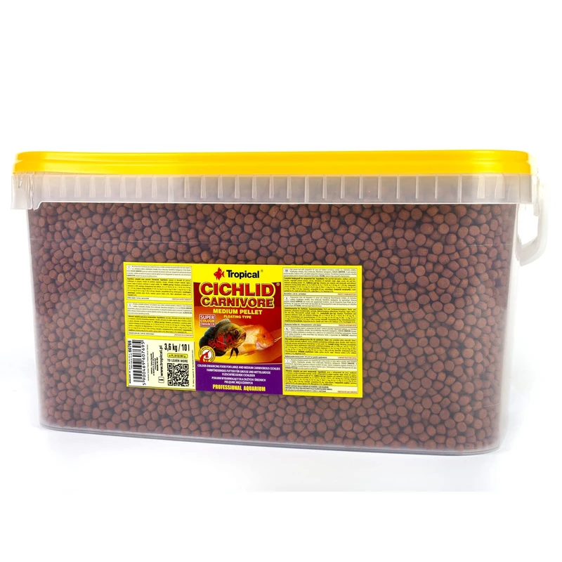 Tropical CICHLID CARNIVORE MEDIUM PELLET 10L / 3,6kg - high-protein food for large and medium carnivorous cichlids with astaxanthin