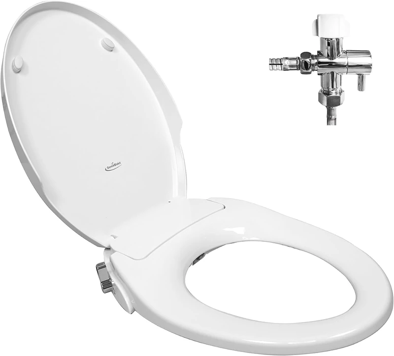 GenieBidet Seat - Self Cleaning Dual Nozzles. Rear & Feminine Cleaning - No Wiring Required. Simple 20-45 Minute Installation or Less. Hybrid T with ON/Off Included!