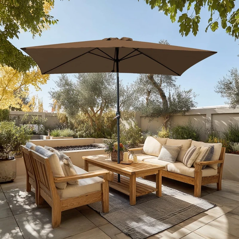 Green Bay 2x3m Garden Parasol Umbrella Patio Outdoor Sun Shade Aluminium Crank Tilt Mechanism Coffee