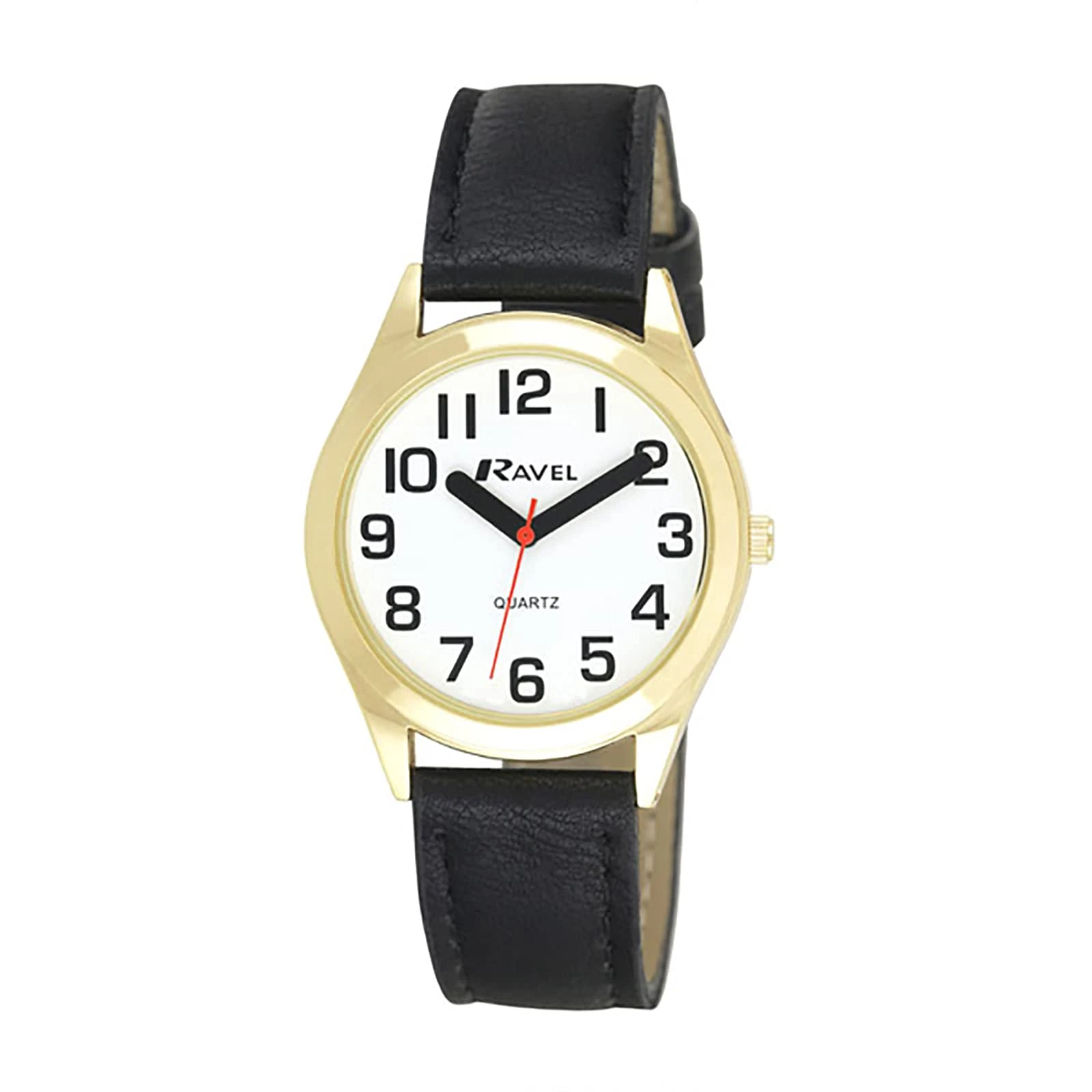 Ravel Women's Super Bold Sight Aid Watch with Big Numbers - Black/Gold Tone/White Dial