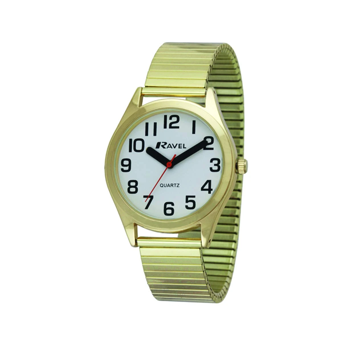 Ravel - Unisex Super Bold Sight Aid Watch with Big Numbers on Stainless Steel Expander Bracelet - Gold Tone