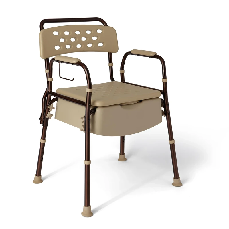 Medline Elements Bedside Commode, Infused with Antimicrobial Protection, Height Adjustable Seat and Arm Rests, Flat Lid Cover for Discreet Storage, 400 lbs Weight Capacity, Microban, 1 Count