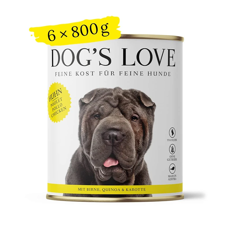 DOG'S LOVE Super Premium Wet Food Adult Chicken Rich and Healthy Complete Food Menu Dog Food in Food Grade All Raw Materials 100% Grain-Free (6 x 800 g)
