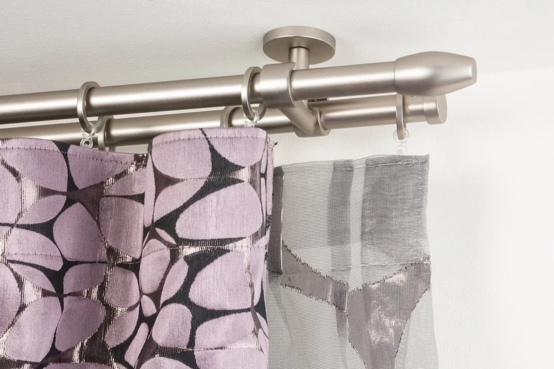 InCasa Curtain Double Pole: 20 mm, Length 260 cm, Satin Steel -Complete, Stainless, Grey