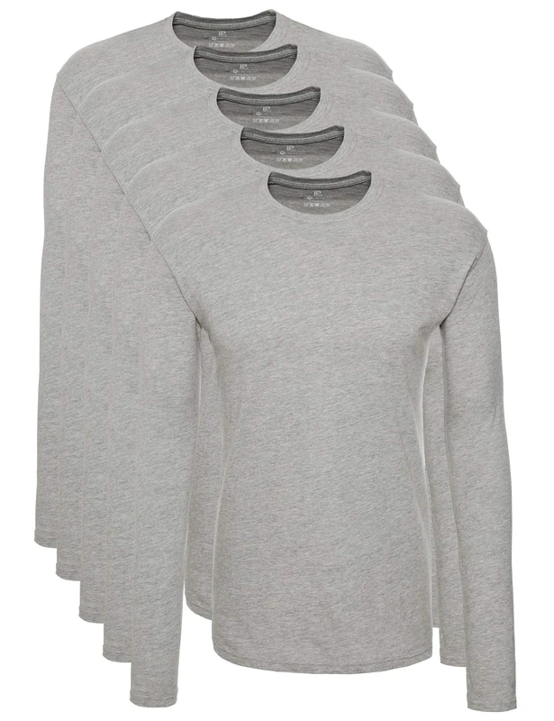 Lower East Basic Men's Long-Sleeved T-Shirt, Pack of 5, Grey, XXL