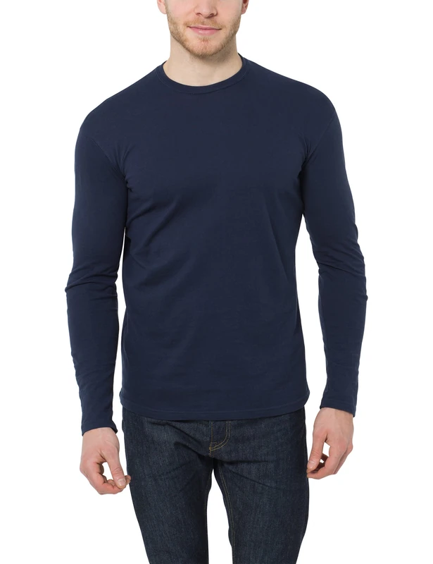 Lower East Men's Multipack of 5: Round Neck Long-sleeved Shirt from 100% Cotton, Dark Blue (Pack of 5), L