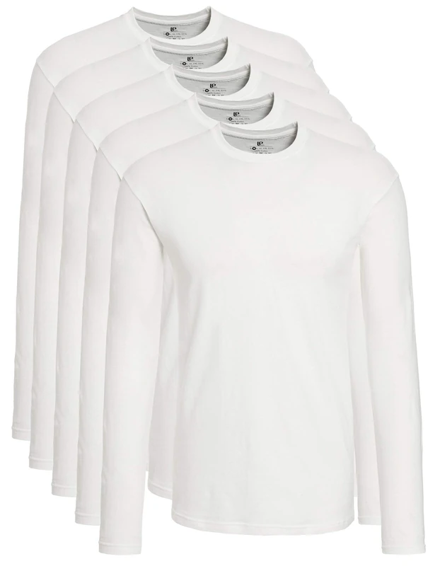 Lower East Basic Men's Long-Sleeved T-Shirt, Pack of 5, White, 3XL