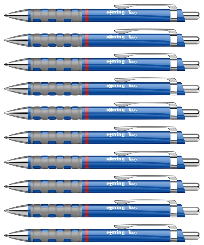 rOtring Tikky Ballpoint Pens | Blue Ink | Medium Point (1.0mm) | Blue Barrel | Lightweight with Rubberised Grip | Box of 12