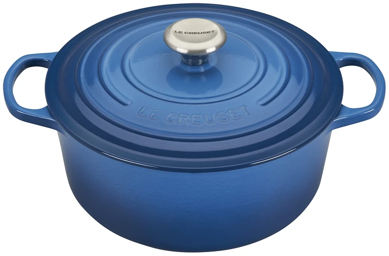 Le Creuset Signature Enamelled Cast Iron Round Casserole Dish With Lid, 26 cm, 5.3 Litre, Marseille Blue, 211772620