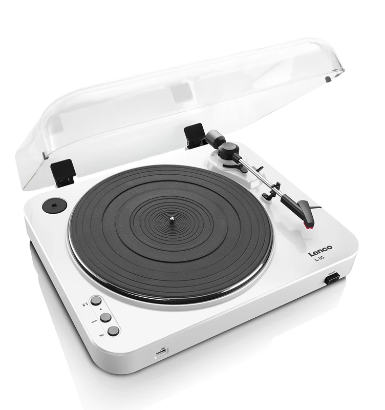 Lenco L-85 White | 33 & 45 RPM Semi-Automatic Belt Drive USB Turntable for Vinyl with Integrated Stereo Pre-Amplifier and Moving Magnetic Cartridge (MMC) - White Record Player