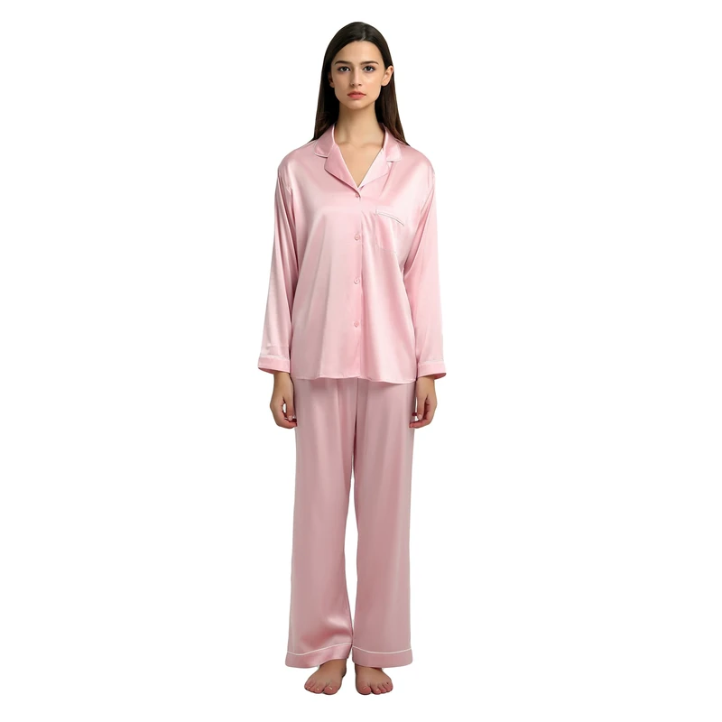 Jasmine Silk Ladies' Pure Silk Pyjamas Set for Women Pink (M(12-14))