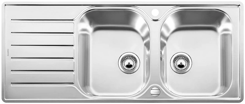 BLANCO Lantos 8 S-IF Compact – Double Bowl Sink for 80 cm Wide Base Units – with IF Flat Rim and Shortened Draining Board – Stainless Steel Brushed Finish – 519713 - Image 1