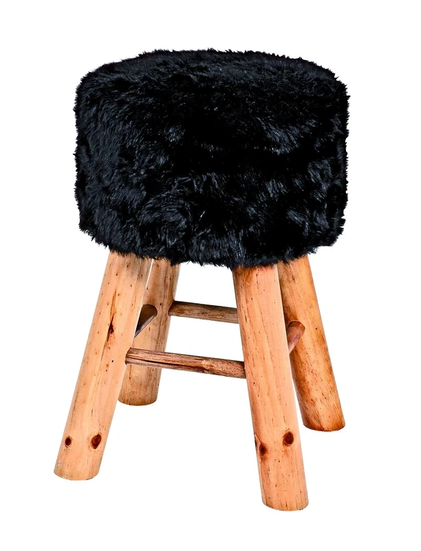 HAKU Möbel Stool Black, Solid Wood, Fabric - Size: H 45 cm X Ø 30 cm, Style: Glam