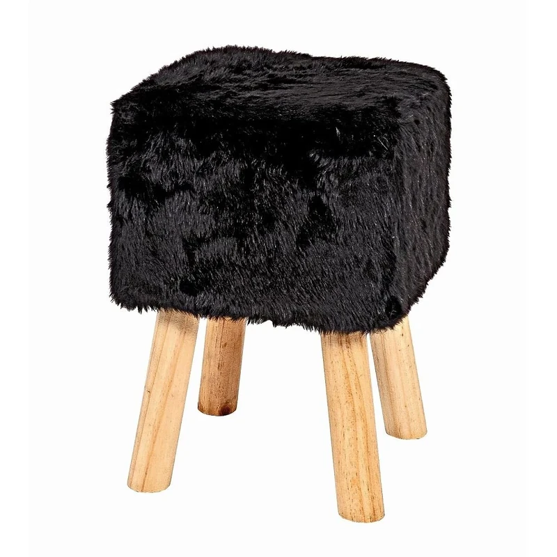 HAKU Möbel Stool Black, Solid Wood, Fabric - Size: W 30 cm X H 45 cm X D 30 cm, Style: Glam
