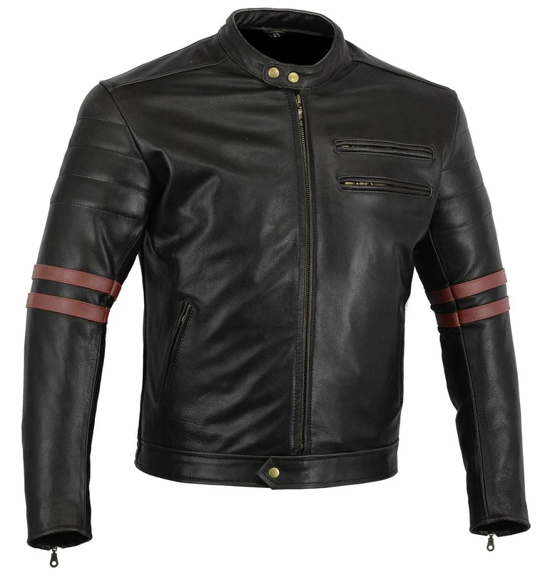 Bikers Gear The Rocker Motorcycle Black Leather Cafe Racer Jacket CE1621-1 PU Armour, OxBlood UK 44 EU 54 2XL
