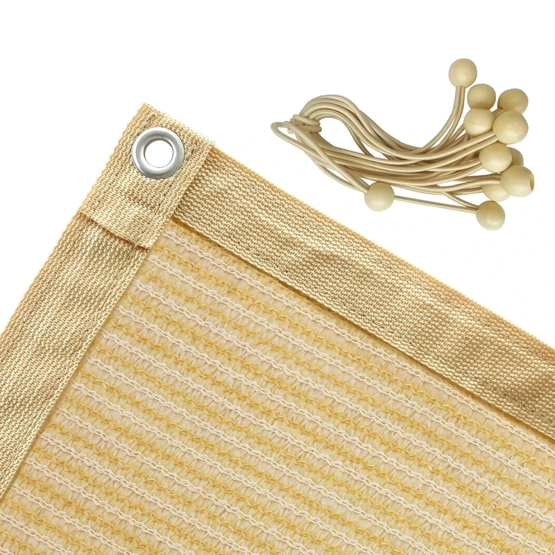 Shatex 90% Shade Fabric 10x 12ft Sun Shade Cloth with Grommets for Pergola Cover Canopy Wheat, 12 Bungee Balls