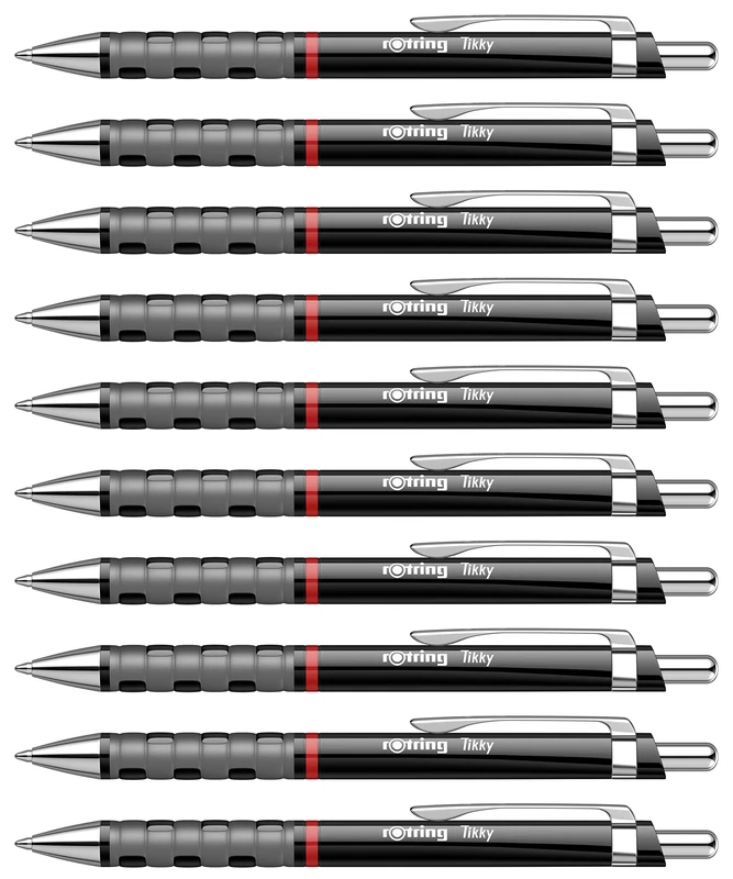 rOtring Tikky Ballpoint Pens | Blue Ink | Medium Point (1.0mm) | Black Barrel | Lightweight with Rubberised Grip | Box of 12