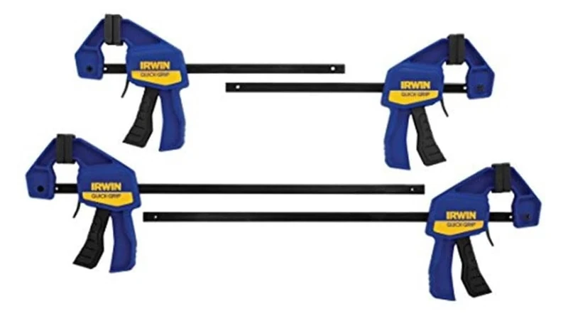 IRWIN Quick-Grip Bar Clamp, One-Handed, Mini, 6-Inch (2), 12-Inch (2), 4-Pack (1964748) Blue, Yellow