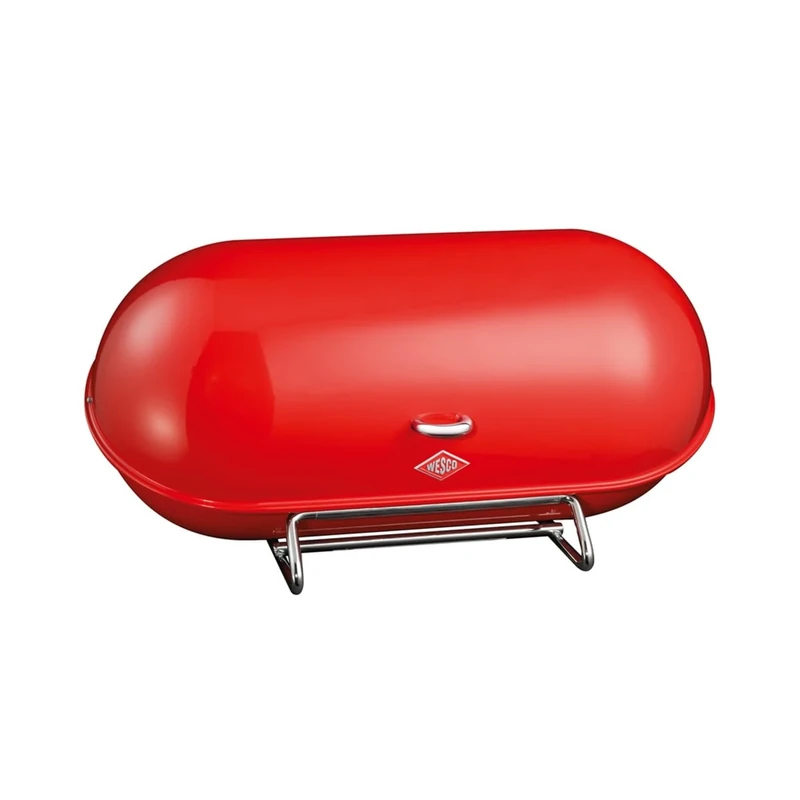 WESCO Breadboy Bread Bin with Rattle-Free Swivel Lid in Red, Powder-Coated Sheet Steel, Ventilation Holes and Sturdy Handle