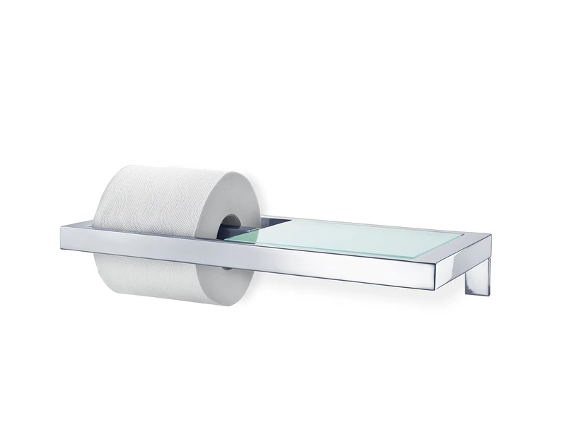 Blomus Menoto Polished Toilet Roll Holder with Shelf, Silver