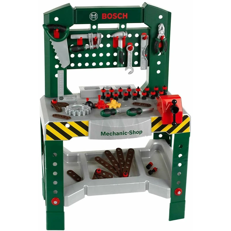 Theo Klein 8574 Bosch Workbench with 77 Parts I With Screwdriver and Spanner, Pliers, Hammer and Much More I Work Surface with Learning Function I Dimensions: 57 cm x 35 cm x 86 cm