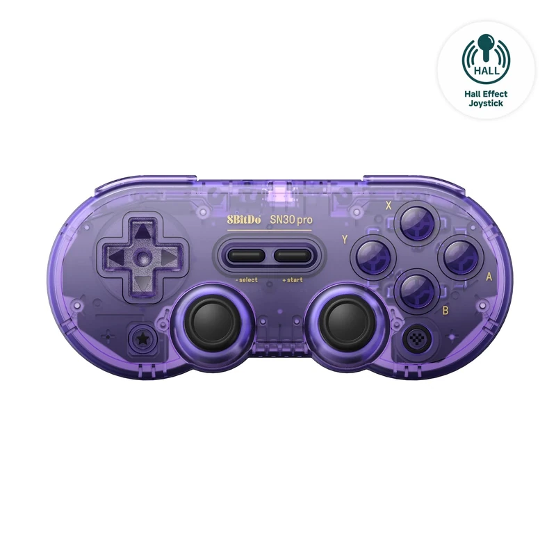 8BitDo SN30 Pro Bluetooth Controller with Hall Effect Joysticks, Rumble Vibration, and Turbo Function, Compatible with Switch/Switch 2, PC, macOS, Android, Steam Deck & Raspberry Pi (Crystal Purple)