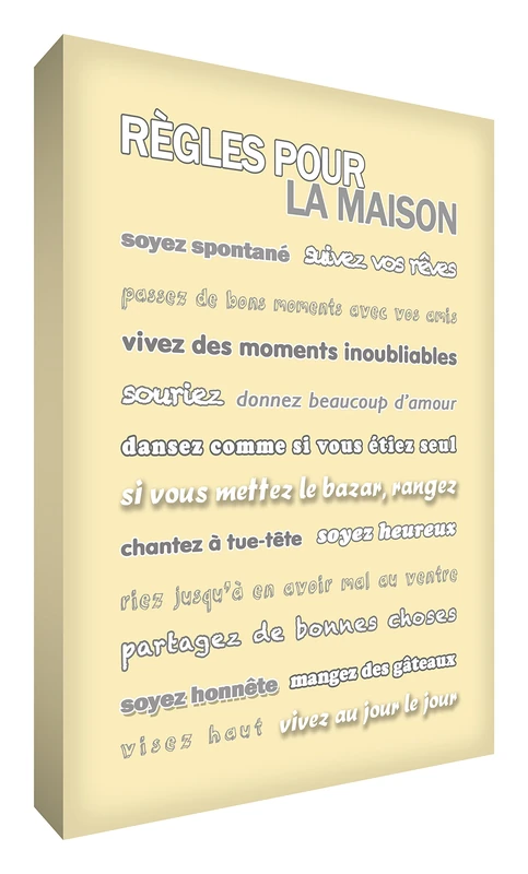 Little Helper Feel Good Wall Art on Canvas Modern Art"House Rule" 91 x 60 cm Cream - Image 1