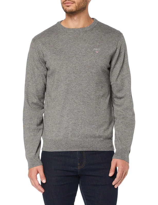 GANT Men's Cotton Wool C-Neck Jumper, Dk Charcoal Melange, XXL - Image 1