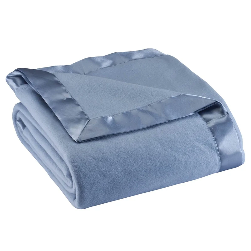 OakRidge Fleece Blanket with Satin Trim (Blue, Full Queen)
