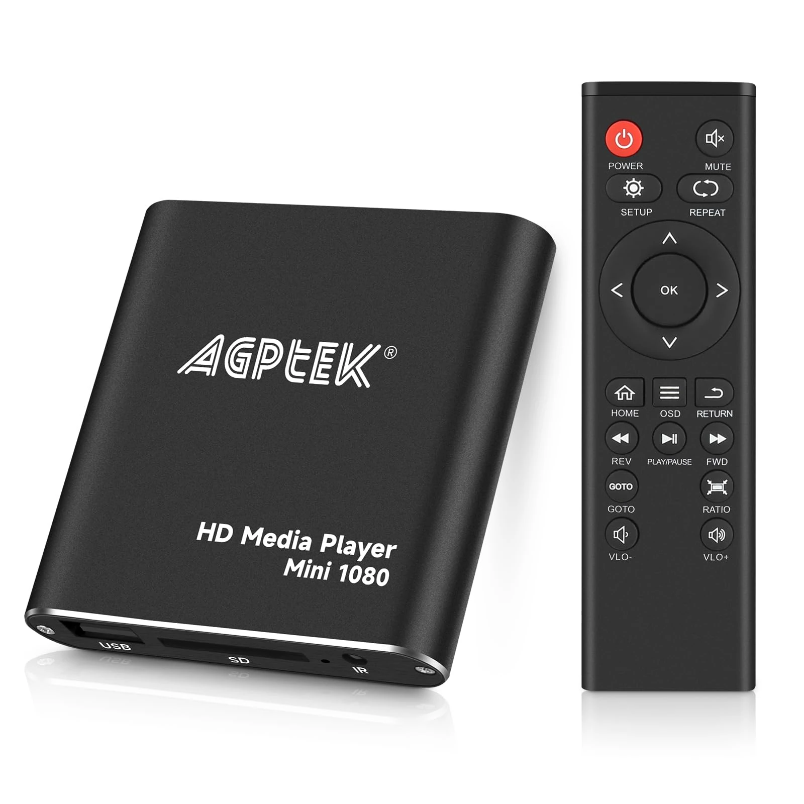 HD Media Player, AGPTEK Mini 1080p Full-HD Ultra HDMI Digital Media Player with Remote Control for -MKV/RM- HDD USB Drives and SD Cards (Black)