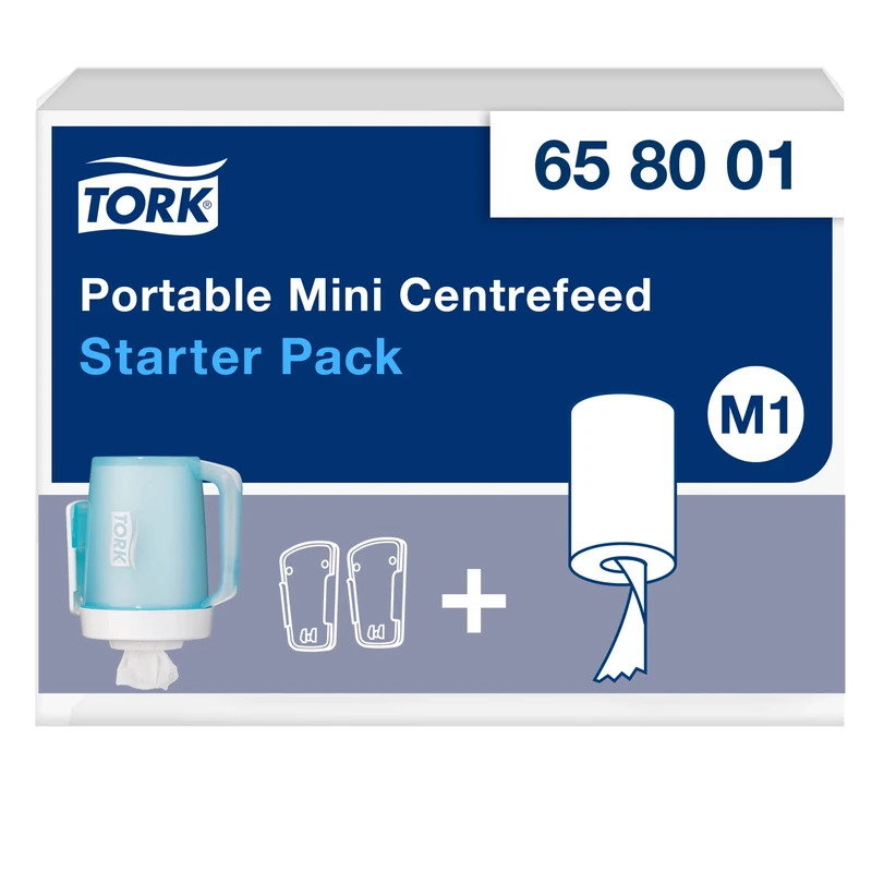 Tork Portable Mini Centrefeed Starter Pack - 658001 - M1 + Docking Stations + Wiping Paper Refill (214 sheets)