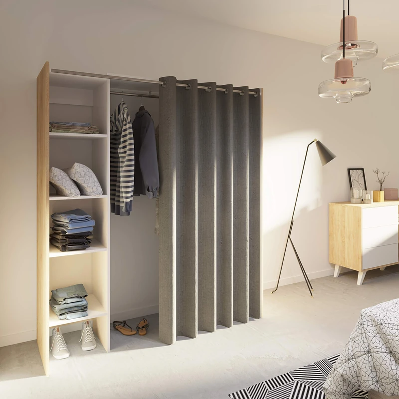Symbiosis Tom Bedroom Wardrobe with Mouse Tent, Oak/Gray, 123 x 50 x 182 cm