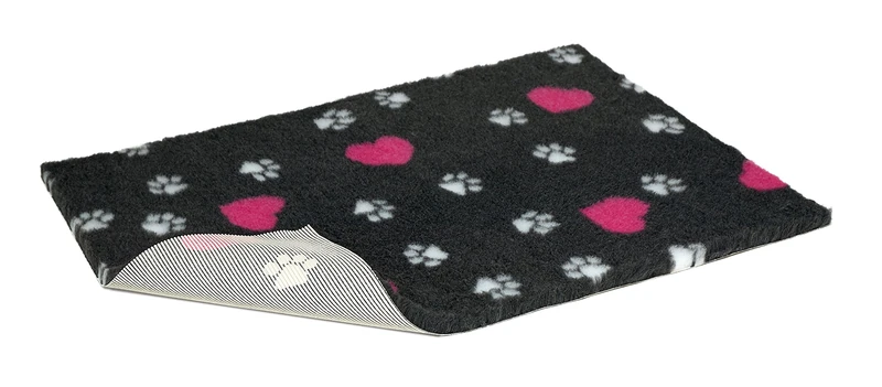 Vetbed Non-Slip Bed with White Paws and Cerise Hearts, X-Large, Charcoal Grey