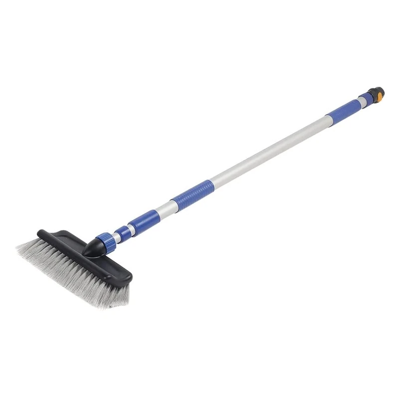 Camco Flow-Through Wash Brush with Push Button Telescoping Handle - Connect to Standard Water Hose to Clean Your Vehicle | Great for RV, Truck Boat and Car Washing - (41960)