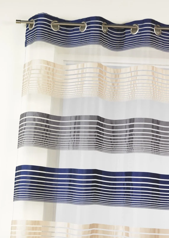 HomeMaison HM6989298 Horizontal Pin Stripes Organza Polyester Curtain 140 x 240 cm marine