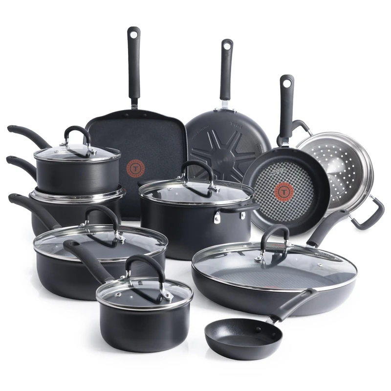 T-FAL E765SH Ultimate Hard Anodized Nonstick Cookware Set, Aluminum, Black