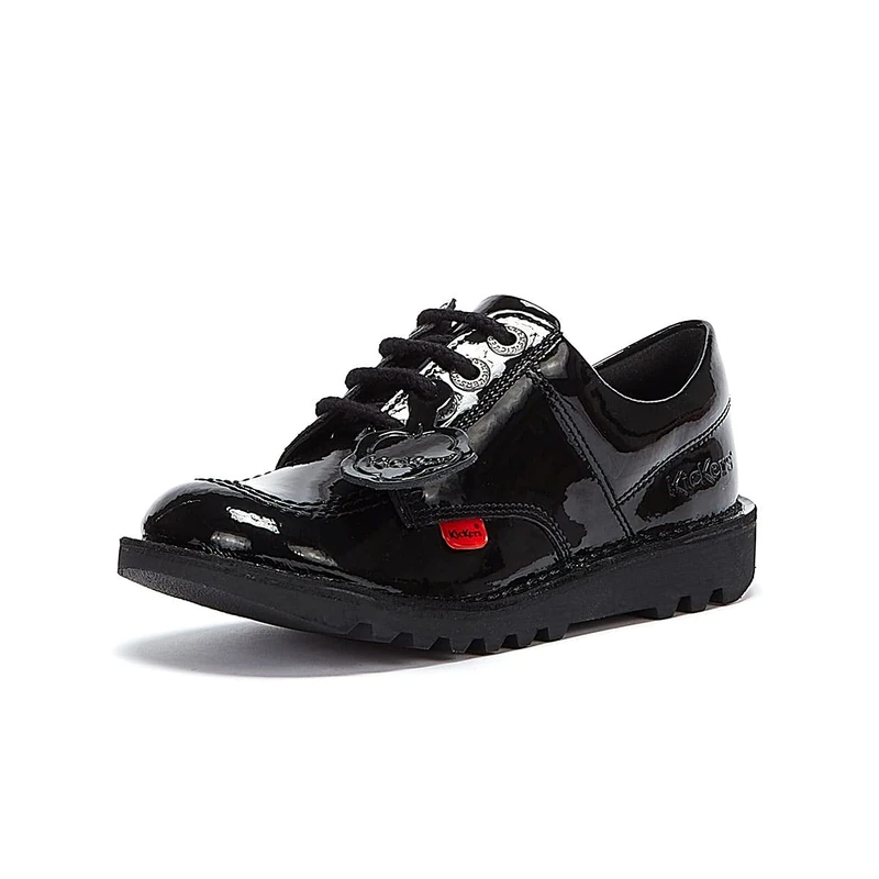 Kickers Kick Lo Patent Junior Black Shoes-UK 2 / EU 34
