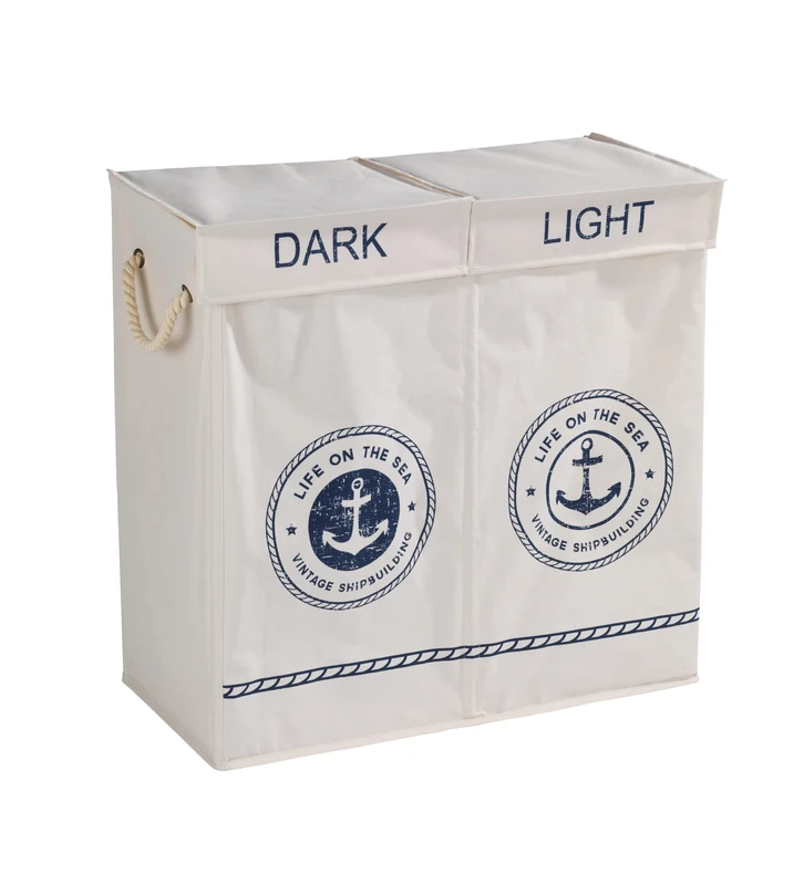 WENKO Laundry bin Duo Sylt in beige, Polyester, 30 x 60 x 60 cm